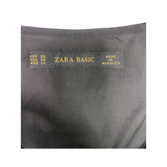 ZARA Sleeveless Embossed Jacquard V Neck Dress Pockets Zipup XS Black #2666 - Picture 6 of 12